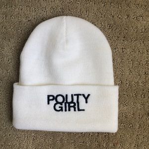 white pouty girl beanie